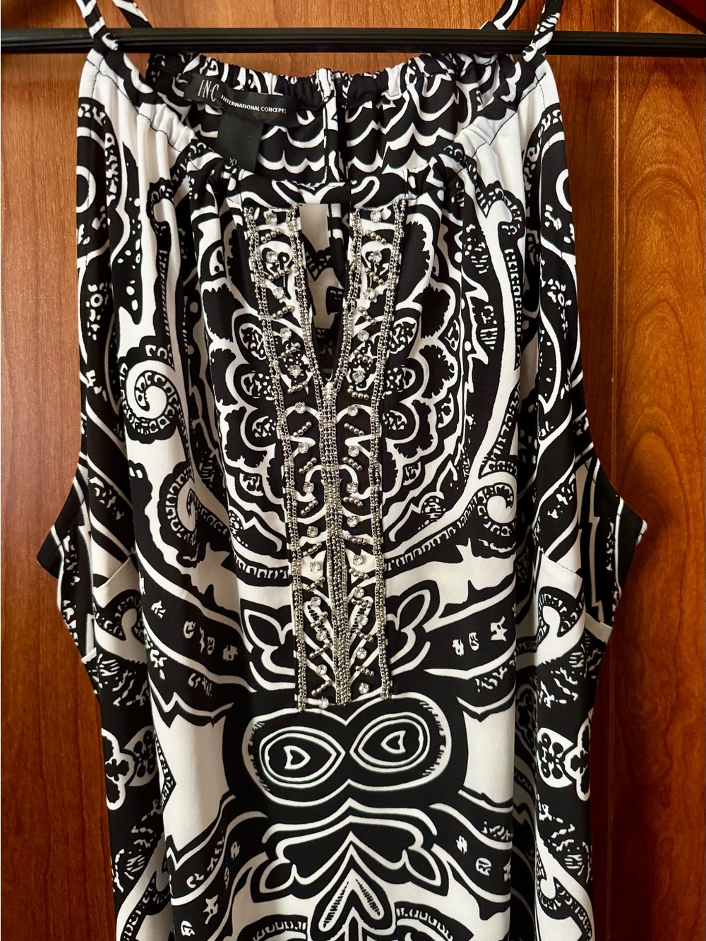 NWT INC International Concepts Black & White Beaded Front Dress Size XL